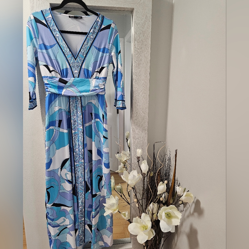 Boston Proper Blue and White MAXI Dress, Strech, XS